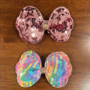 Sequin Bow Hair Barrettes for Kids - Pink and Rainbow
